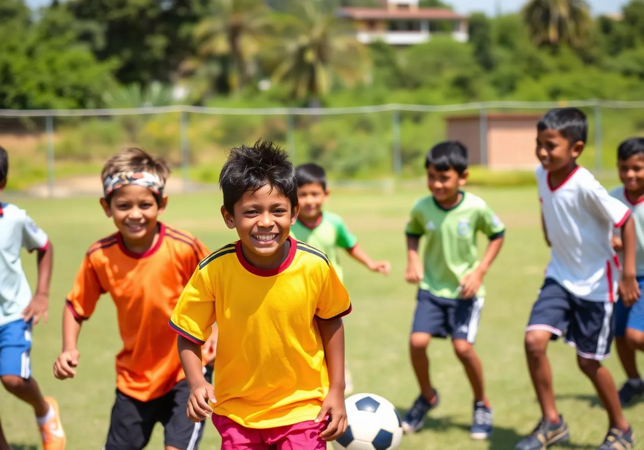 Crianças praticando esporte no Projeto Criança Feliz